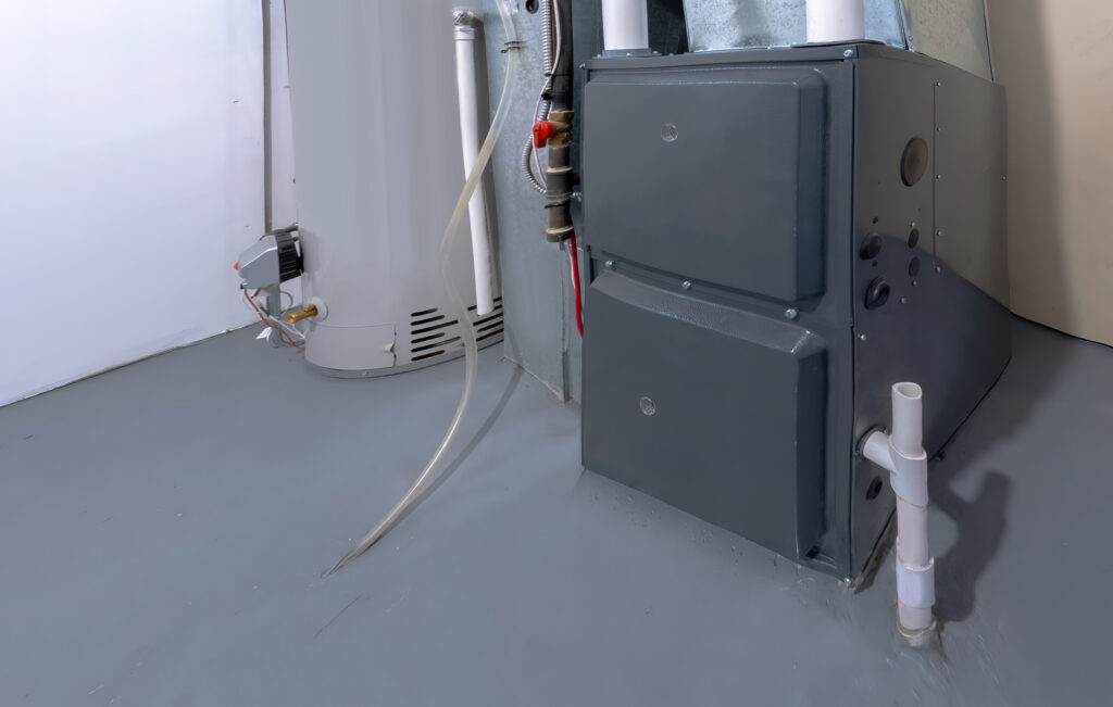 An electric furnace installed in a home's basement.